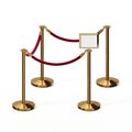 Montour Line Stanchion Post & Rope Kit Pol.Brass, 4FlatTop 3Maroon Rope 8.5x11H Sign C-Kit-3-PB-FL-1-Tapped-1-8511-H-3-PVR-MN-PB